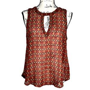 ASTR Sz S Keyhole Neck Sleeveless Blouse Orange Yellow Open Back Semi-Sheer